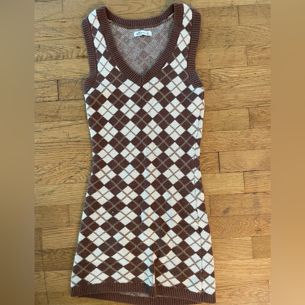 Hollister Brown and Cream Argyle Knit Dress - Womens